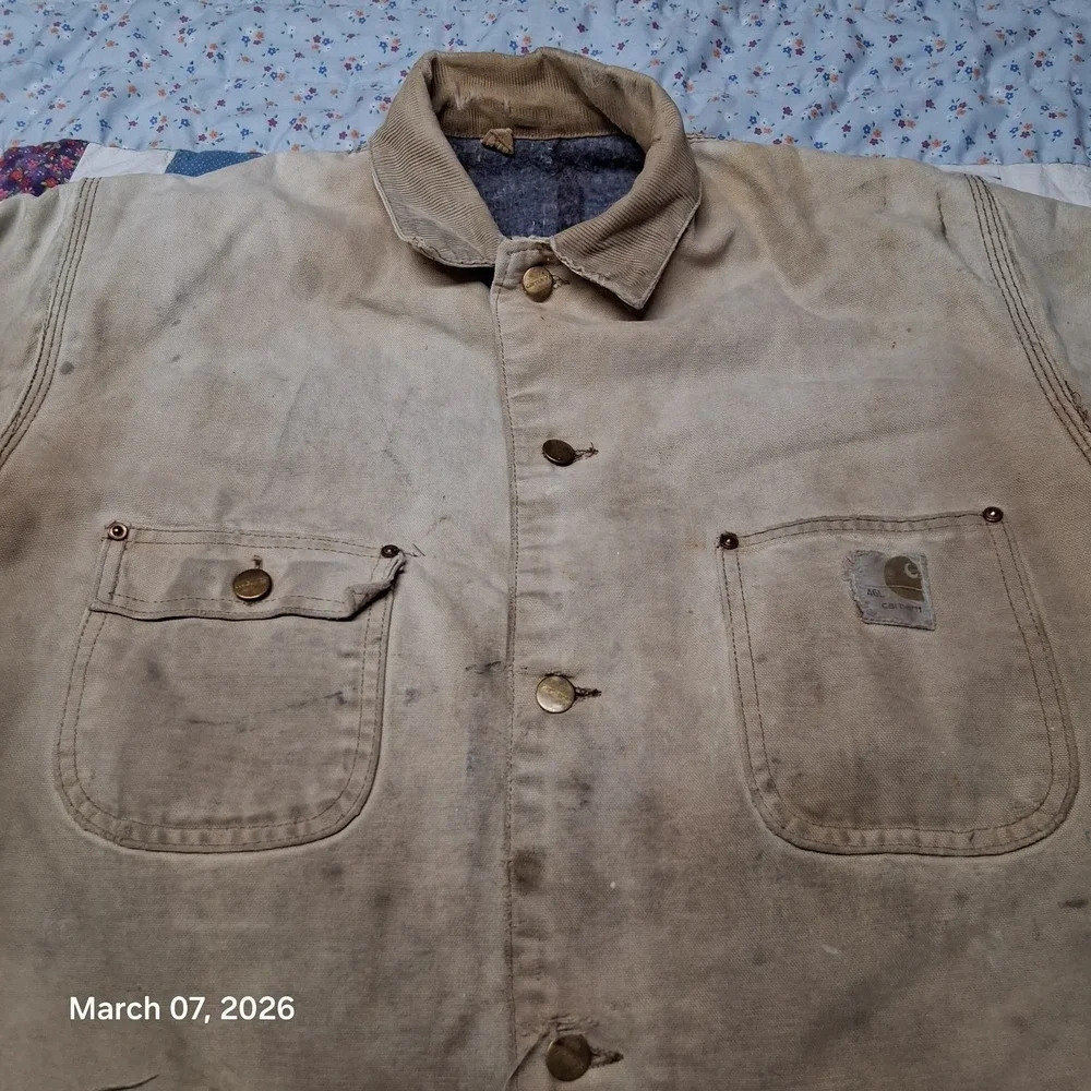 Vintage Carhartt 6BLCT‎ Blanket Lined Chore Coat Button Up Size XL Thrashed